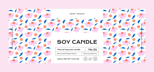 Hand drawn abstract vector cosmetics label design template for soy candle
