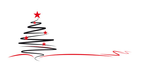 weihnachtskarte mit modernem tannenbaum und roten sternen