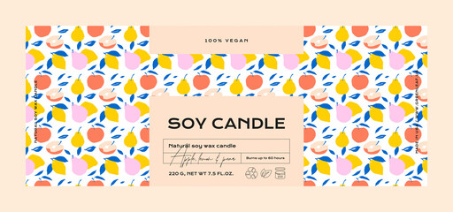 Hand drawn abstract vector cosmetics label design template for soy candle
