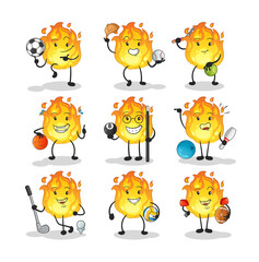 fire sport set character. cartoon mascot vector