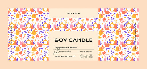 Hand drawn abstract vector cosmetics label design template for soy candle
