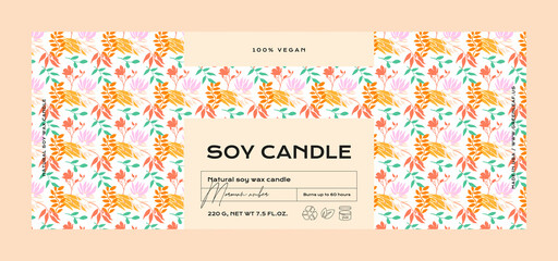Fototapeta na wymiar Hand drawn abstract vector cosmetics label design template for soy candle 