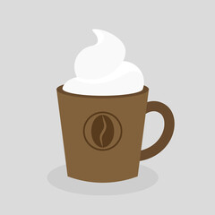 Cup of coffee with foam. Froth on cappuccino. Latte art. Flat style