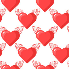 Valentines day seamless pattern. Heart , romance flat line icons - hearts, flower, valentine card. pink repeatable print.