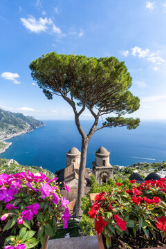 Garden view at the Villa Rufolo, Ravello, Amalfi Coast, Italy
