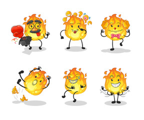 fire comedy set character. cartoon mascot vector