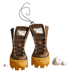 Illustration of brown boots with laces for hiking.