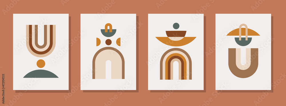 Poster modern abstract aesthetic background with geometric balance shapes and lines. wall decor in boho sty