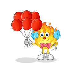 fire clown with balloons vector. cartoon character