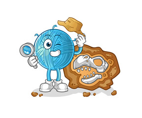 yarn ball archaeologists with fossils mascot. cartoon vector