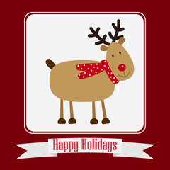 Christmas festive postcard with a reindeer wearing a red dotted scarf