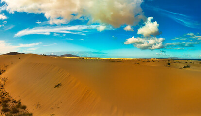 Fototapeta na wymiar Wind blown sand dunes of the Parque Naturale Corralejo Fuerteventura