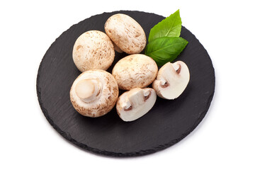 Champignons, close-up, isolated on white background.