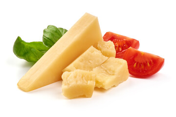 Parmesan cheese, isolated on white background. High resolution image.