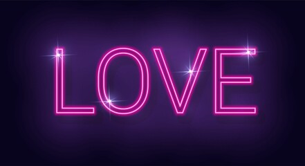 Love neon sign. Happy Valentine's day pink neon design for invitation, party, banner, poster, brochure. Retro neon sign. Happy Valentine's Day Vector illustration