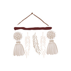 Boho winter holidays elements in hand drawn style. Christmas vector decoration. Scandinavian print with christmas boho decoration elements in retro color. Greeting cards, posters, invitation