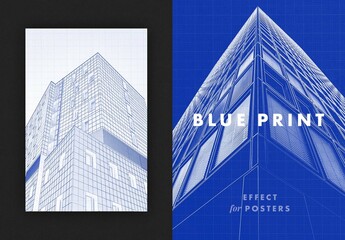Blueprint Poster Photo Effect Mockup