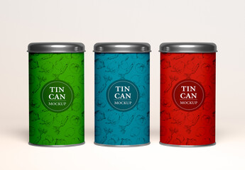 Three Metal Tin Cans Mockup