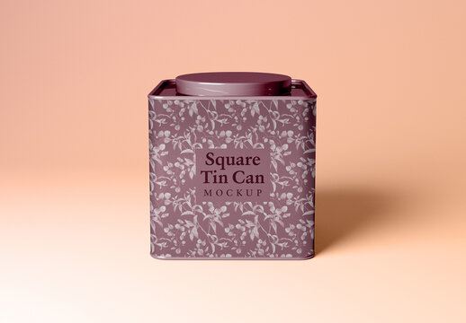 Square Metal Tea Tin with Cap Mockup