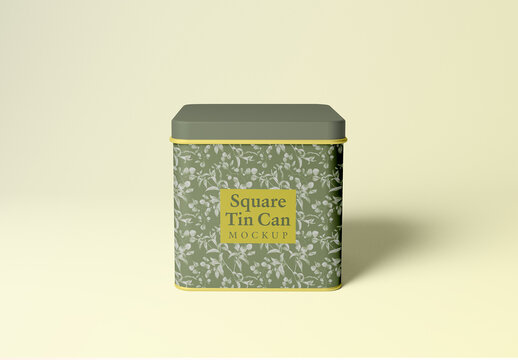 Square Metal Tea Tin Mockup
