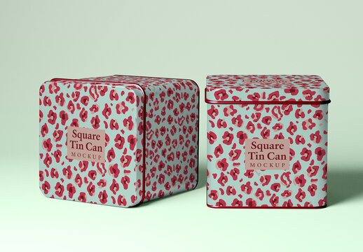 2 Square Tin Cans Mockup