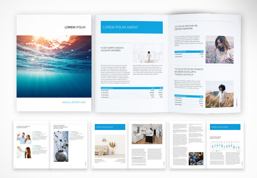 Annual Report Layout with Blue Accents