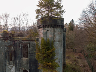 Fototapeta na wymiar Craigend Castle is a ruined country house, located to the north of Milngavie, in Stirlingshire, central Scotland. Mugdock and Craigend are castles situated in Mugdock Country Park, East Dunbartonshire