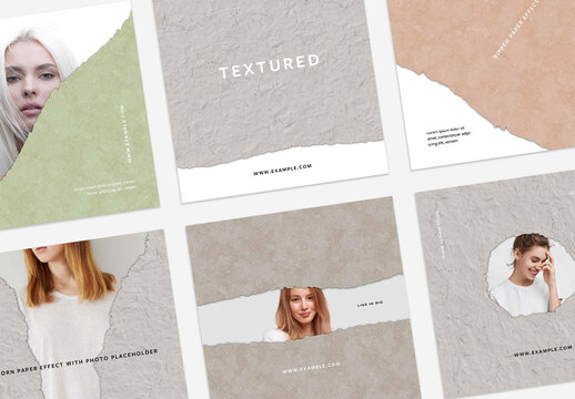 Ripped Texture Paper Layout for Social Media with Photo Placeholders