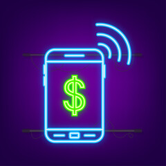 Money, finance and payments. Set outline web icon. Neon style. Vector illustration.