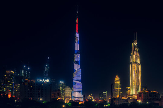 Burj Khalifa, Dubai, United Arab Emirates, one of the tallest buildings in the world and a global tourist destination on November 12, 2021