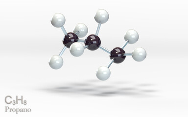 C3H8 Propano. Molecule with hydrogen and carbon atoms. 3d rendering