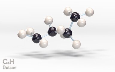 C4H10 Butane. Molecule with hydrogen, sulfur and oxygen atoms. 3d rendering