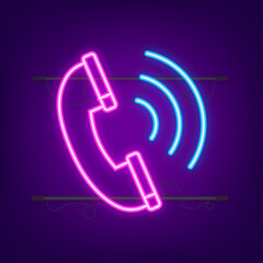 Neon phone communication icon. Vector stock illustration.