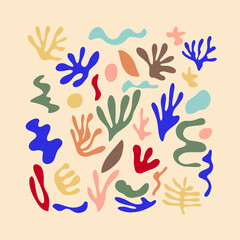 Fototapeta na wymiar Set of Matisse inspired contemporary abstract organic shapes in neutral colors. Vector illustration