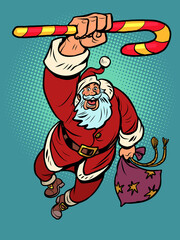 santa claus with sweet christmas candy cane, new year gifts