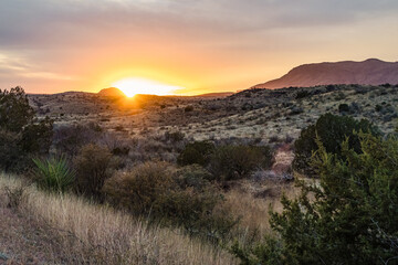 Sunset over the mountains at Big Bend National Park