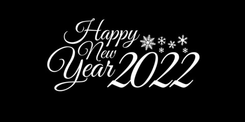 Happy new year 2022. Elegant text and snowflakes on a black background. Congratulatory picture. 
