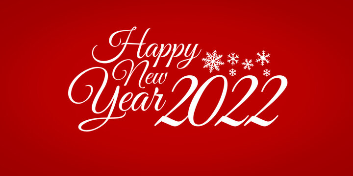 Happy new year 2022. Elegant text and snowflakes on a red background. Congratulatory picture. 