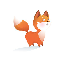 Cute red fox for kids, adorable children character cartoon. Isolated baby fox character design. Watercolor style illustrated animal.
