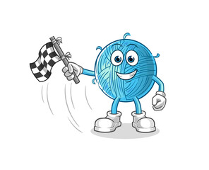 yarn ball hold finish flag. cartoon mascot vector
