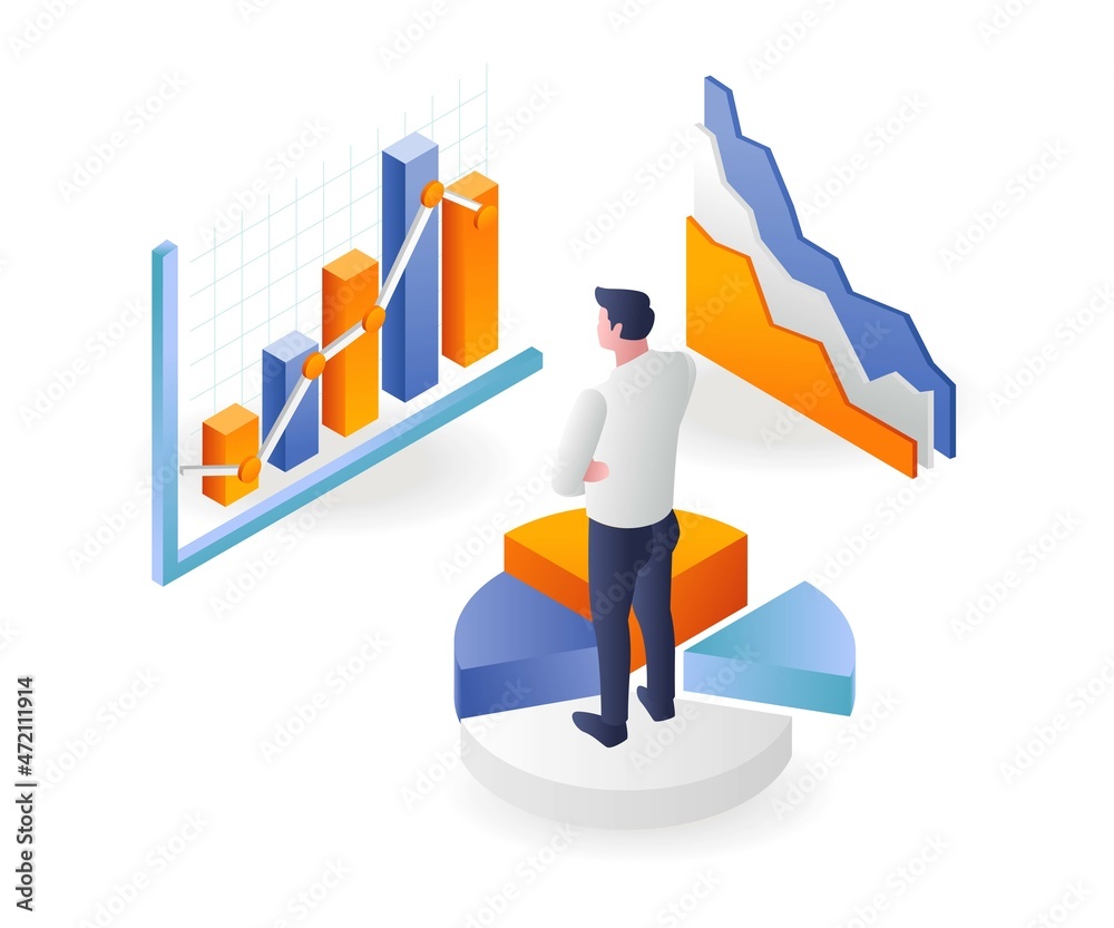 Aufkleber man looking at analytical data pie chart
