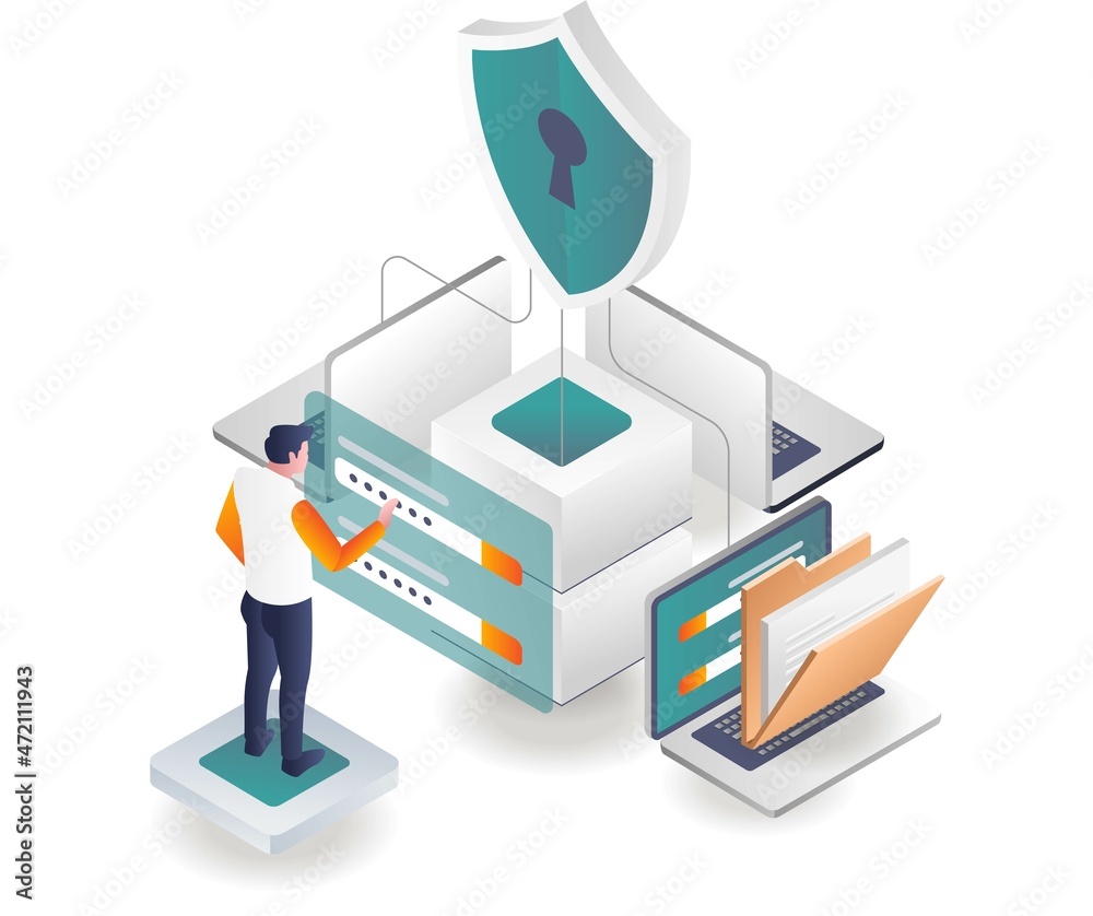 Poster Man entering security password