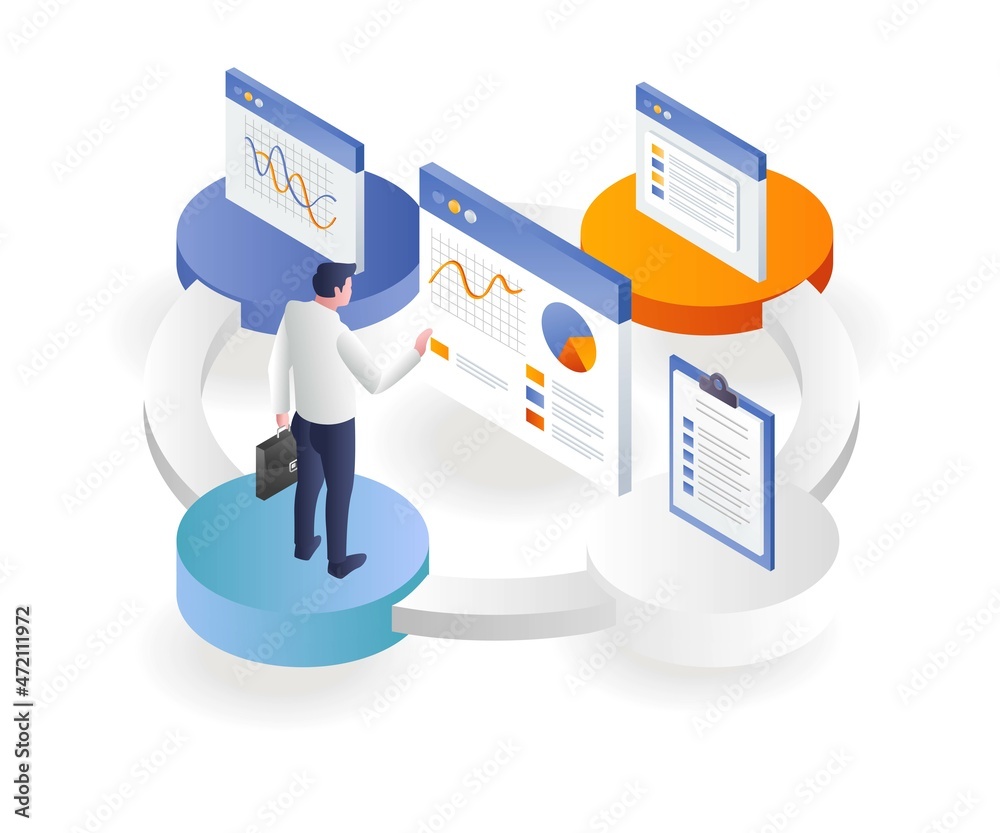 Poster man analyzing investment business data