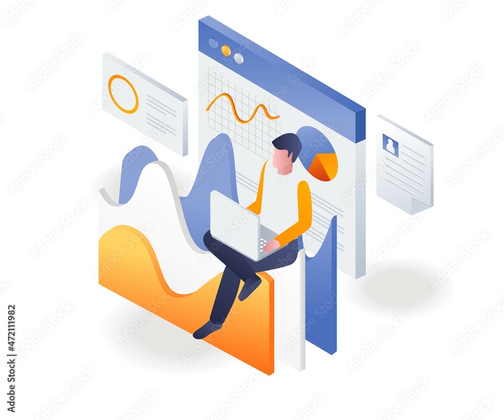 Aufkleber Man analyzing data with laptop