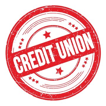 CREDIT UNION text on red round grungy stamp.