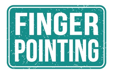 FINGER POINTING, words on blue rectangle stamp sign