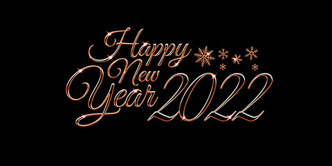 Fototapeta na wymiar Happy new year 2022. Elegant text with golden letters and snowflakes on a black background. Congratulatory picture. 