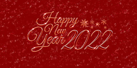 Happy new year 2022. Elegant text and snowflakes on a red background. Congratulatory picture. 