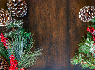 View of Pine Cone with White Tips On Table With Holiday Decorations