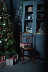 New Year's studio decorations. Cozy Christmas Eve